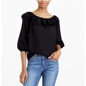 J. CREW MERCANTILE Black Double Ruffle Off Shoulder Blouse - Size XXS